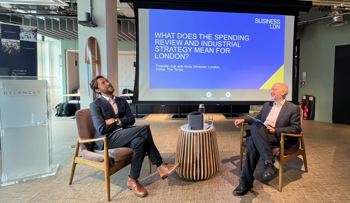 _BusinessLDN's tweet image. This morning we welcomed @thetimes' London Editor @silvesterldn for a discussion about what the first year of the Labour Government has meant for the capital alongside our host Daniel Berger, Chief Investment Officer at Delancey.
Our Chief Executive John Dickie and Andy talked…