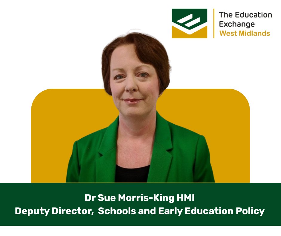 EduExWestMids's tweet image. We are thrilled to announce Dr Sue Morris-King HMI will be speaking at our first Education Exchange West Midlands Conference on 25th - 26th September 2025. Get your tickets now through this link: lnkd.in/eyVeRArs