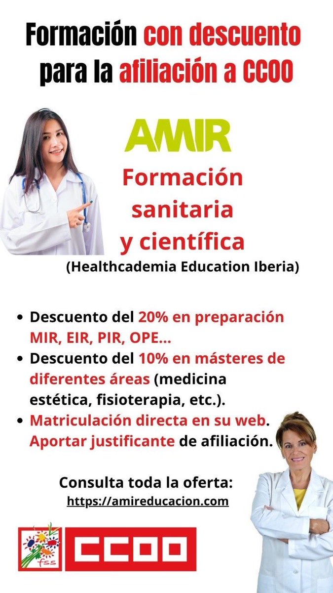 📚 La FSS-CCOO sigue apostando por el desarrollo profesional de nuestra afiliación

🫴🏼 hemos llegado a acuerdos que ofrecen descuentos exclusivos en programas adaptados al sector sanitario y sociosanitario

👁️ AMIR

amireducacion.com