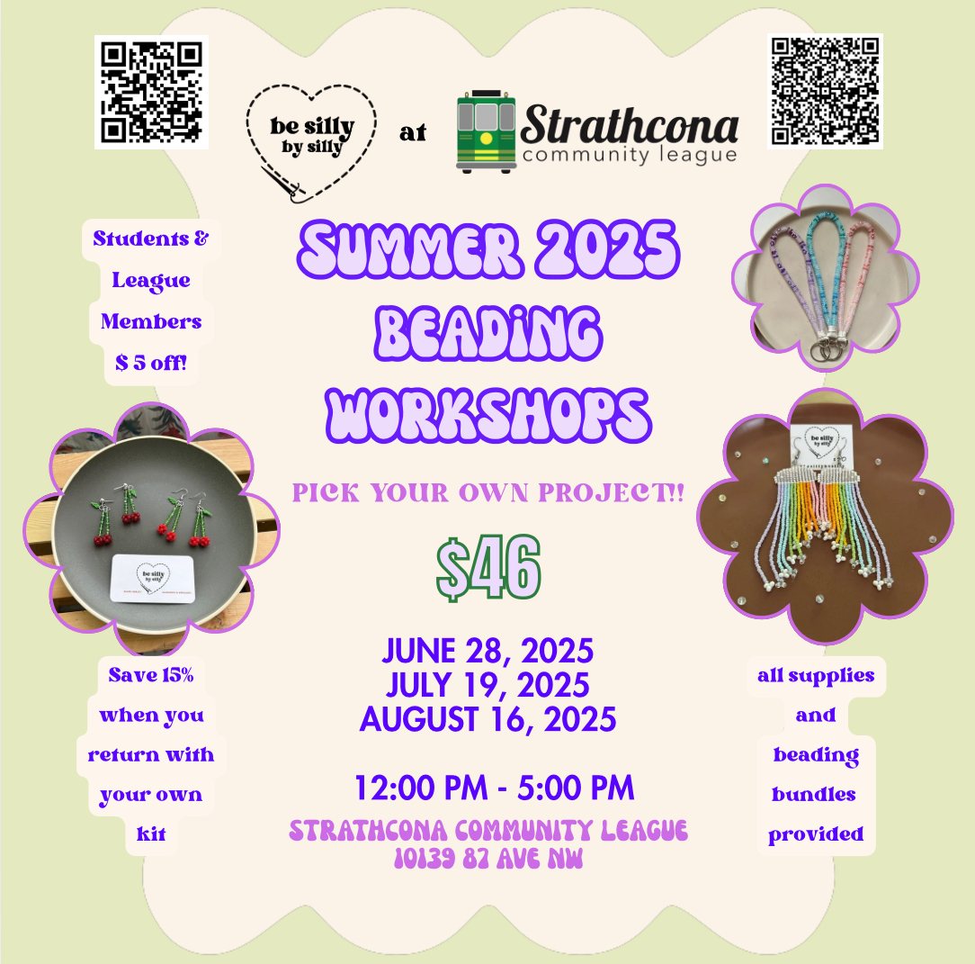TOMORROW! Join Be Silly By Silly for Beading Workshops this Summer.

Saturdays, July 19
12pm – 5pm
SCCL Hall

For more information and to register: strathconacommunity.ca/programs/regis…