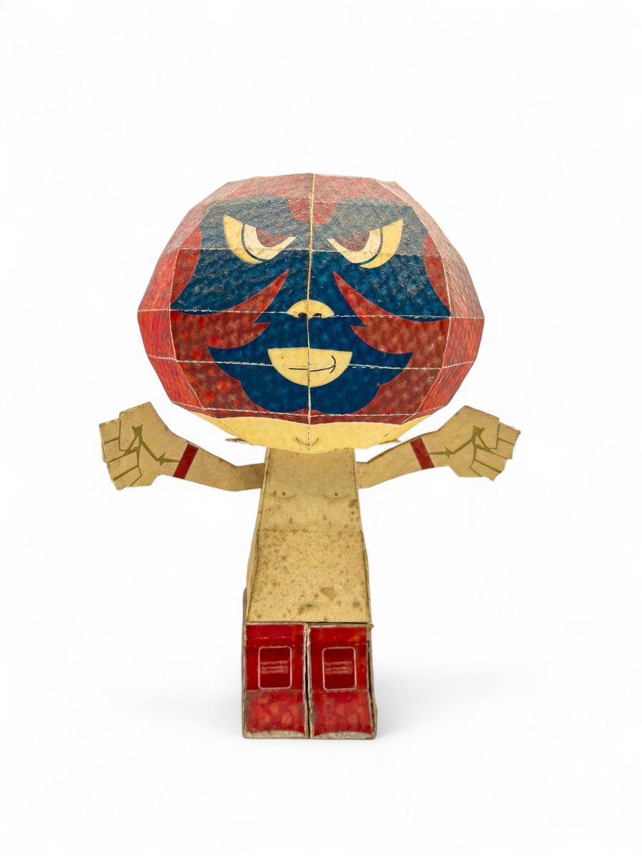 BLACKTERRY's tweet image. Cardboard figure, masked wrestler. Made from cut-out paper, hand-painted, and assembled in 3D. Withstands time with its scars. Simple, yet striking. Have you seen it before?