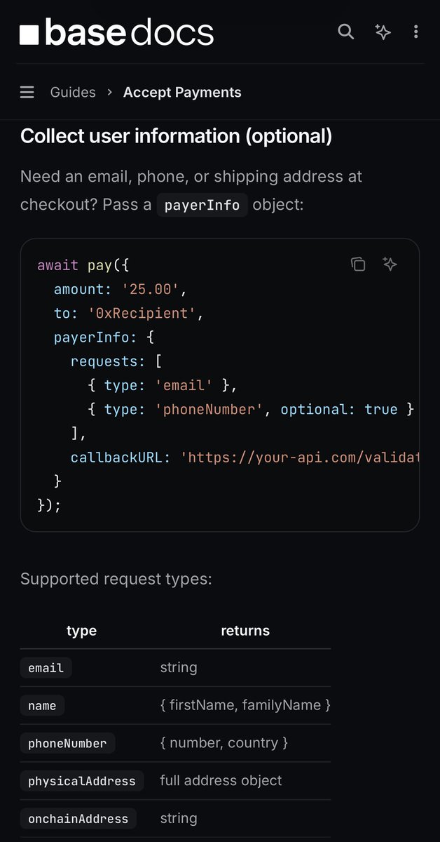 0xlsr's tweet image. big day yesterday!

here’s one of the new things im most excited about: the new base pay SDK makes it super easy to accept payments &amp;amp; collect payer info.

global, permissionless express checkout 🟦