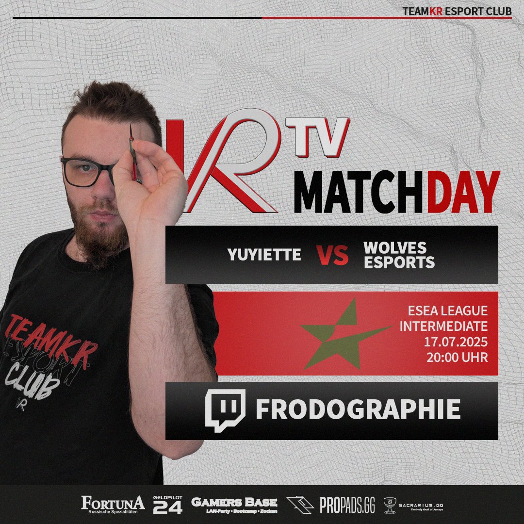 [ KR-TV | Cast ]

Auch heute Abend gibt es ESEA-Action zu sehen! Das Team von <a href="/wolves_esports/">Wolves Esports</a> trifft auf YUYIETTE in der <a href="/ESEA/">ESEA League</a> Intermediate ab 20:00 Uhr.

Übertragen wird das Match von <a href="/frodographie/">Uwe frodographie F.</a>. Also einschalten und genießen!

⏰ 17:00 Uhr
📺 ttv/frodographie
🎙️ frodographie