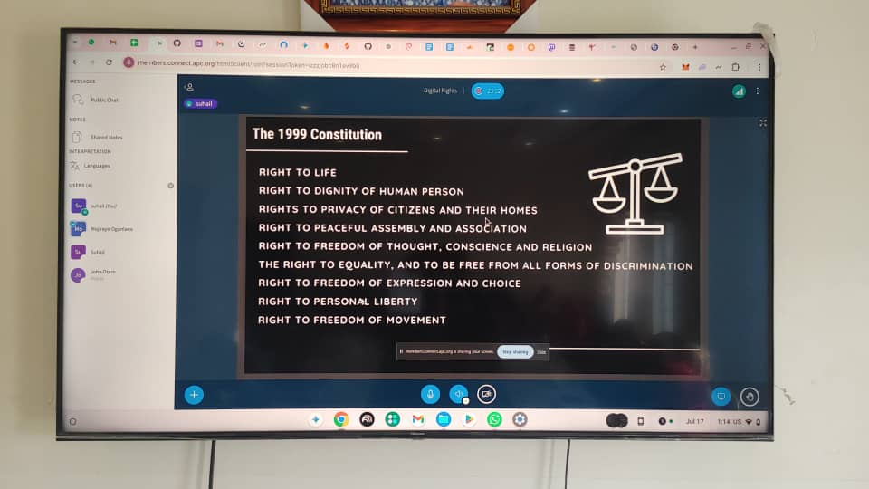 a_sabo12's tweet image. Ongoing: Digital Rights training for Civil Society Organizations in Kano organised by the @ICTAdvocates with support of @APC_News. @MojirayoDR discussing with the participants National Policy, Regulations and Laws Relevance to Digital Rights in Nigeria@CitadRadio @YZYau