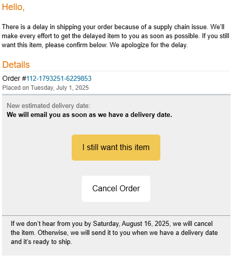 JasonSorens's tweet image. Don't think I've ever seen this before from @amazon , even during the pandemic. It is an imported item. Tariffs?