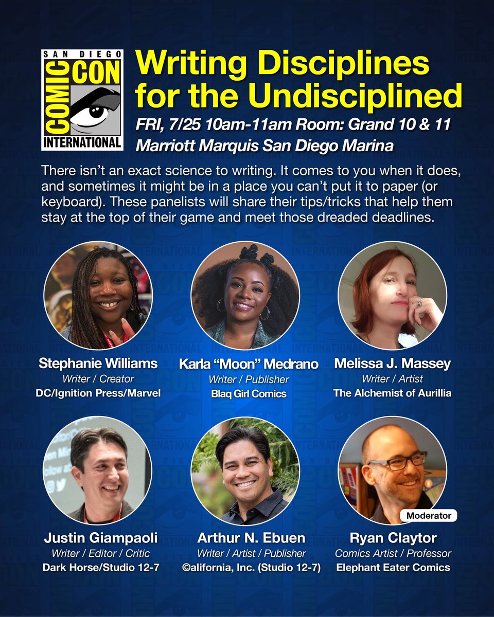 ThirteenMinutes's tweet image. I’m thrilled to share the stage at two #SDCC #SDCC2025 panels with two of my long-time friends in comics, @elephanteater and @ArtEbuen along with new friends! 👊🏻 💥 📚