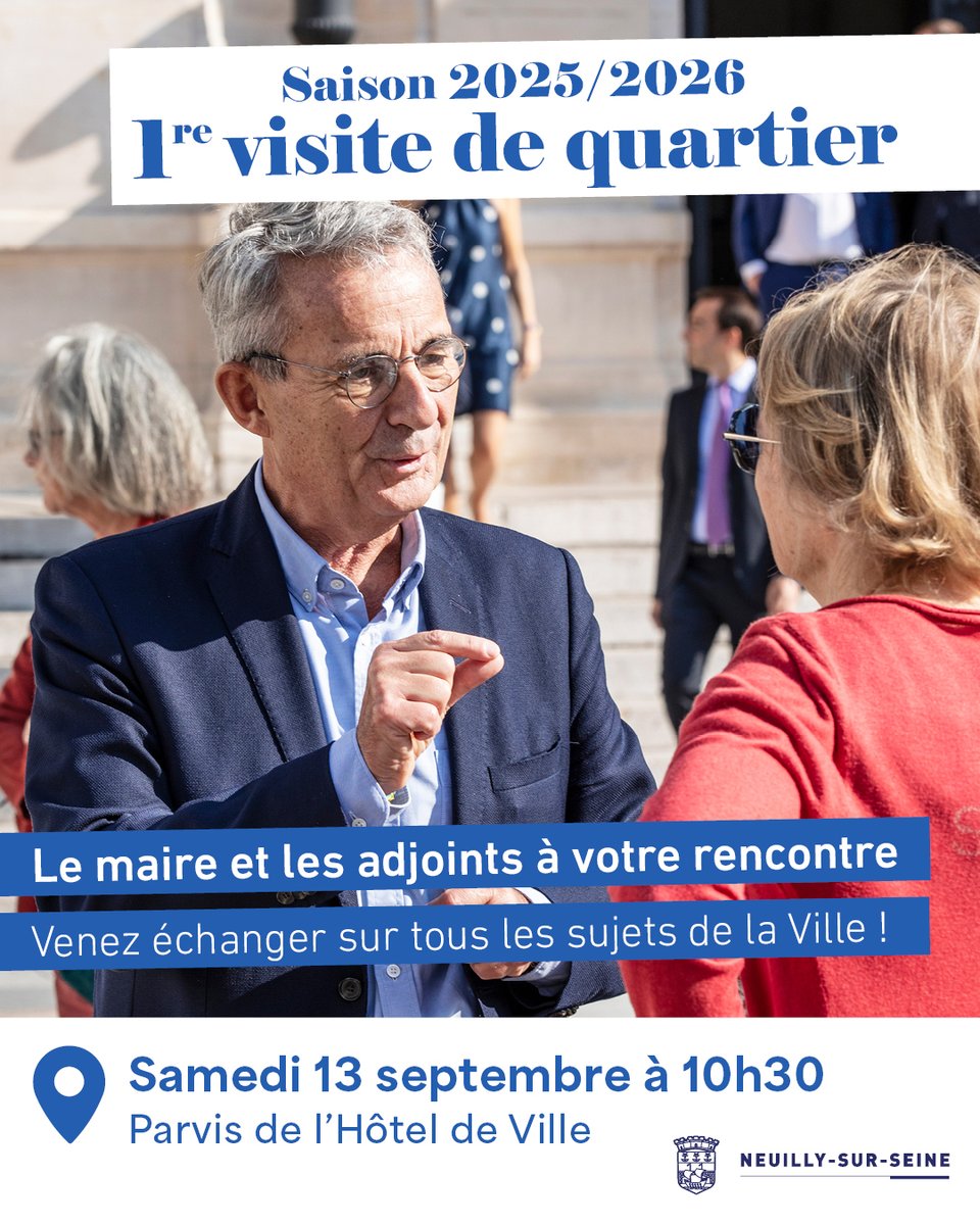 Ville de Neuilly (@villedeneuilly) on Twitter photo 🗞️ Neuilly actu
Visites de quartier : rendez-vous à la rentrée !
Samedi 13 septembre à 10h30, <a href="/JCFromantin/">J-C Fromantin</a> , maire de Neuilly, donne rendez-vous à tous les Neuilléens sur le parvis de l’Hôtel de Ville pour lancer la nouvelle saison des visites de quartier organisées depuis 🗞️ Neuilly actu
Visites de quartier : rendez-vous à la rentrée !
Samedi 13 septembre à 10h30, <a href="/JCFromantin/">J-C Fromantin</a> , maire de Neuilly, donne rendez-vous à tous les Neuilléens sur le parvis de l’Hôtel de Ville pour lancer la nouvelle saison des visites de quartier organisées depuis