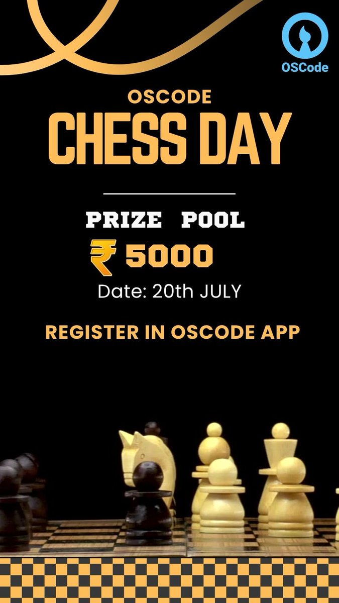 OSCodeCommunity's tweet image. Registration started 
#ChessPlayer #chess #chesschampion #ChessBaseIndia #Competition #chessgrandslam #oscode #chessfacts