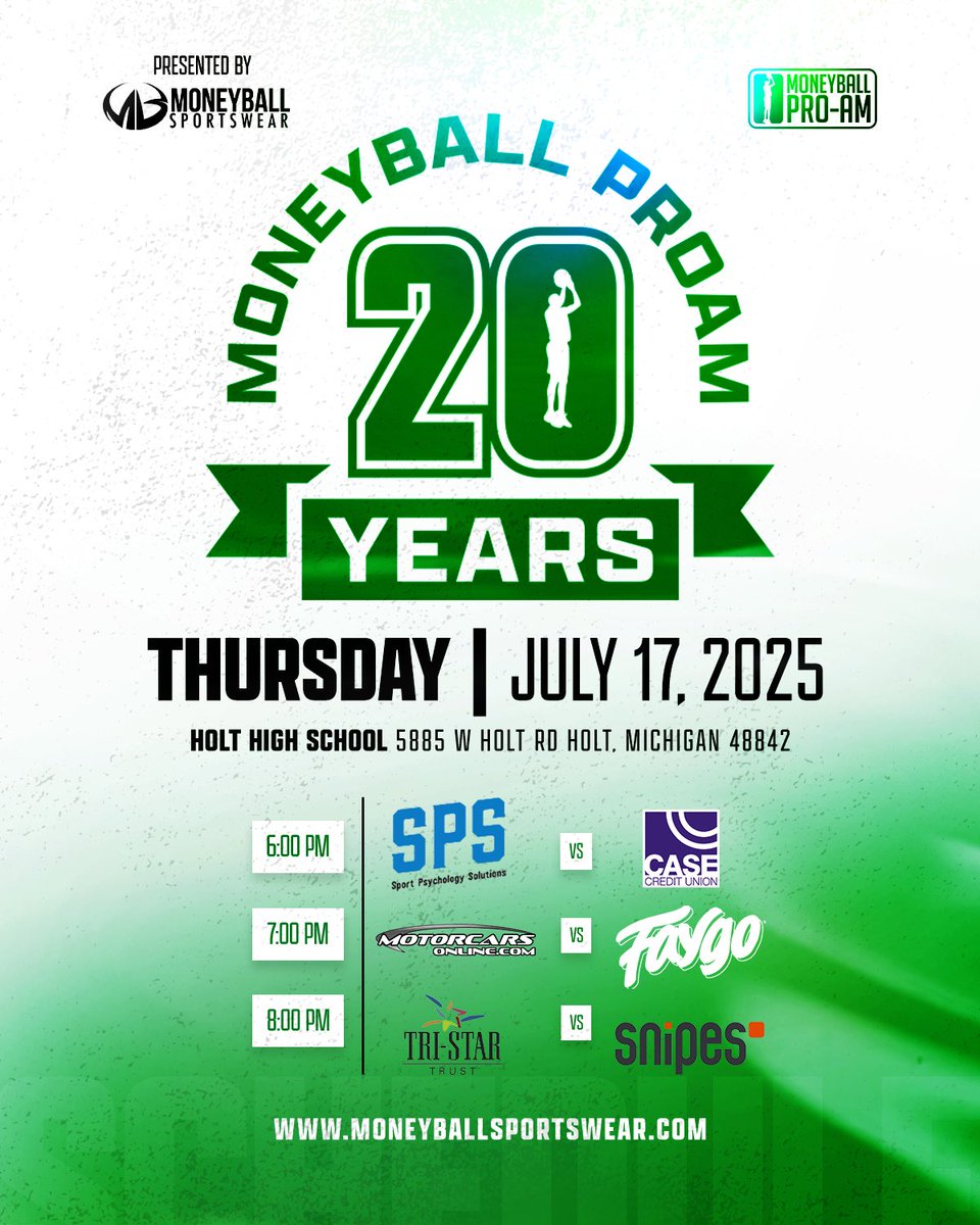 iamMoneyball's tweet image. Schedule for today, Thursday, June 17th at Holt HS. #MoneyballProAm #TheOnlyWayToBall #20Years