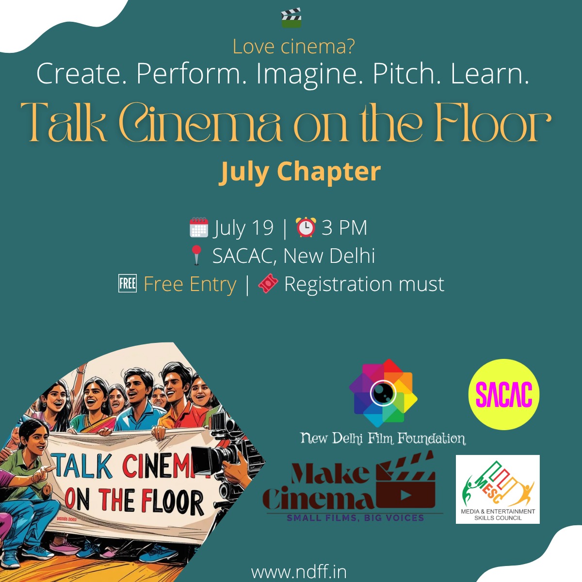 CinemaNDFF's tweet photo. #TalkCinemaontheFloor #JulyChapter on 19th July in Delhi.
Entry free. Register to join: https://t.co/TRcKcUcDt3 https://t.co/8m9F6s9kQo