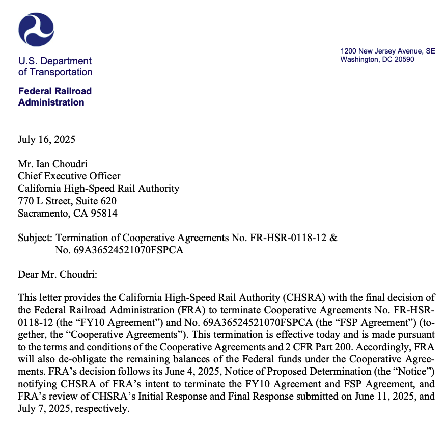 KevinKileyCA's tweet image. At the beginning of the year I introduced legislation to cut off funding for the California High-Speed Rail disaster. The Federal Railroad Administration has now made it official.
We continue to Newsom-Proof California and restore sanity to our state.