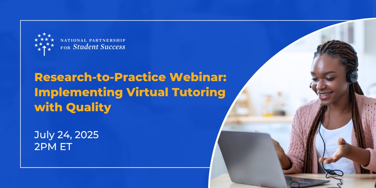 ps_success's tweet image. @PS_Success is excited to kick off our Research-to-Practice Webinar Series on 7/24 at 2ET! This session will focus on Implementing Virtual Tutoring with Quality and is district for leaders & youth-serving orgs. Register: zoom.us/webinar/regist… #StudentSupport #Tutoring