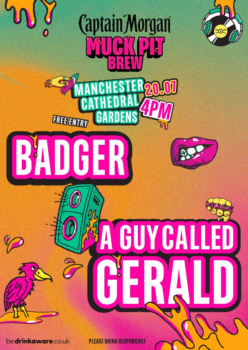 July 20’s about to get wild—Captain Morgan Muck Pit Brew launches with Badger and A Guy Called Gerald tearing it up at Manchester Cathedral.  

Secure your spot and get all the details here: aroom.uk/2025/07/17/bad…