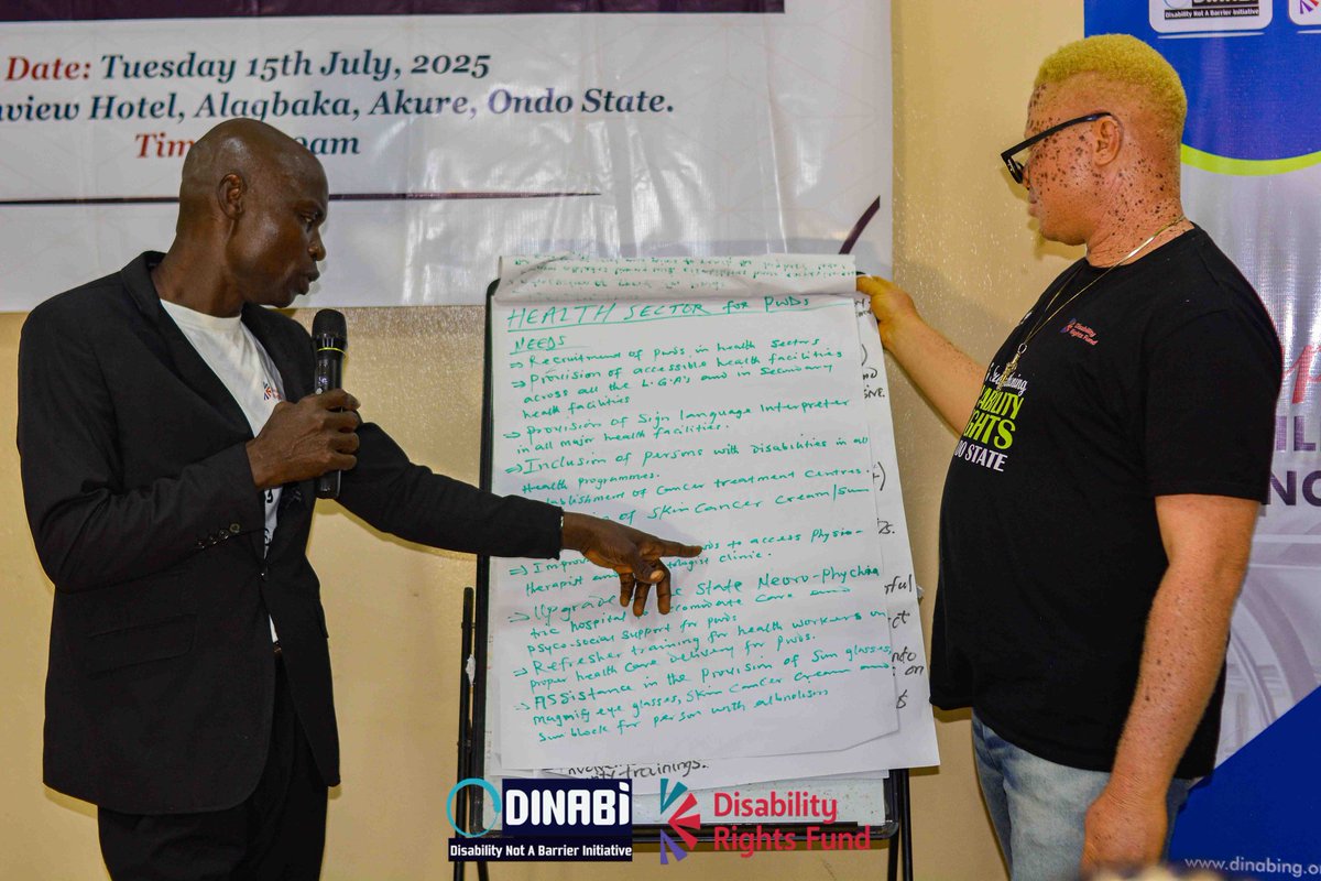 DinabiNig's tweet image. It was a moment for group work and presentation during the PWDs Needs Assessment Workshop towards Ondo State Government 2026 Budget organized with funding from @DisabRightsFund at Sunview Hotel, Akure.