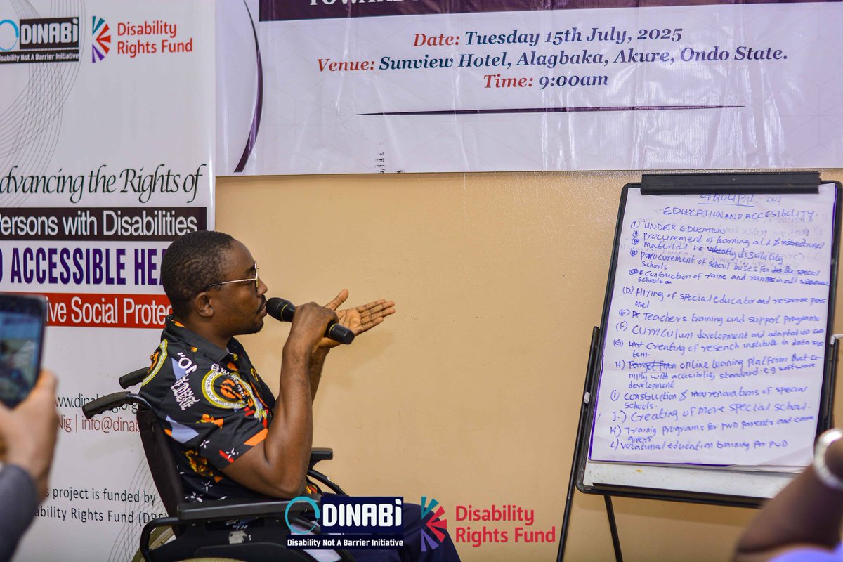 DinabiNig's tweet image. It was a moment for group work and presentation during the PWDs Needs Assessment Workshop towards Ondo State Government 2026 Budget organized with funding from @DisabRightsFund at Sunview Hotel, Akure.
