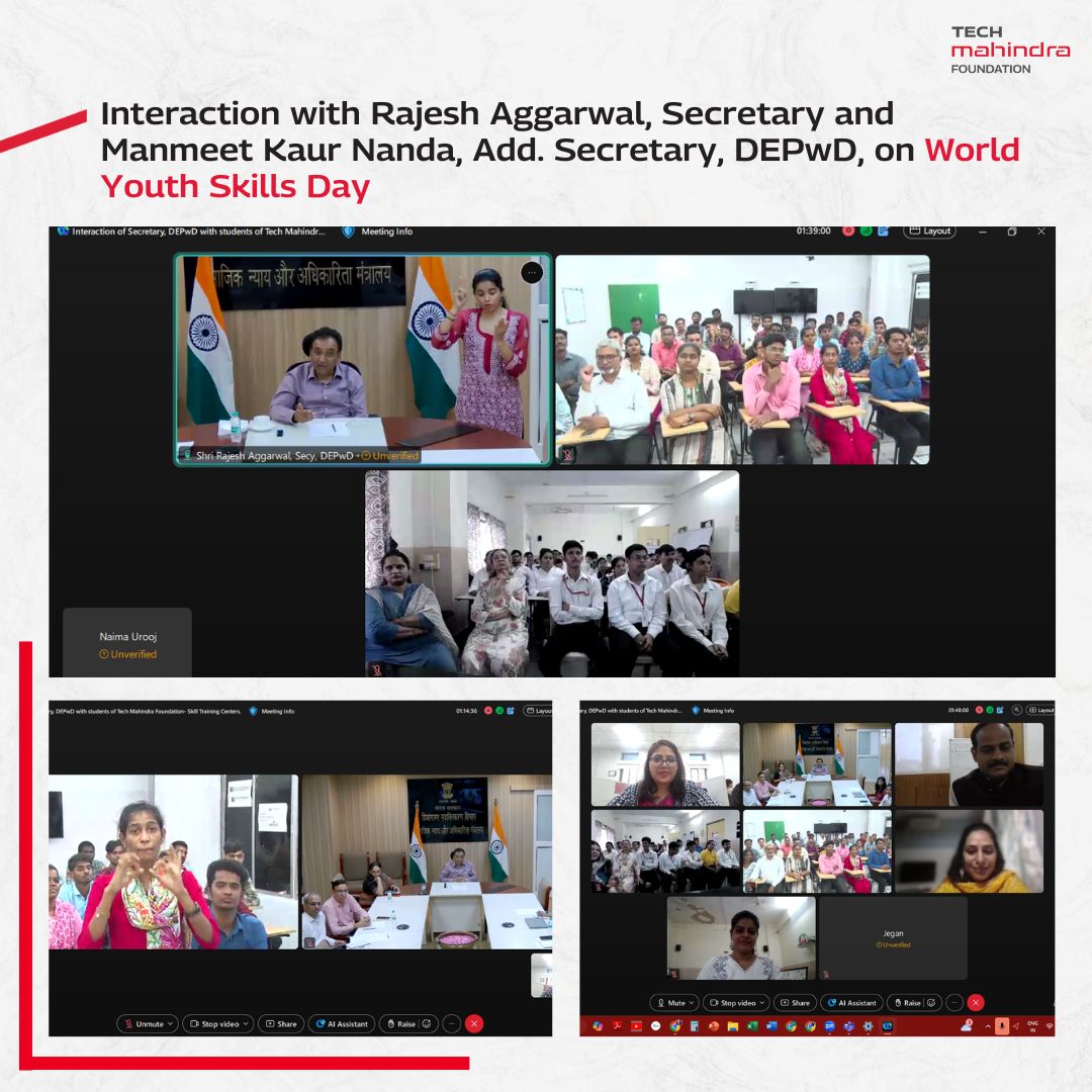 techmahindracsr's tweet image. On World Youth Skills Day, Tech Mahindra Foundation hosted a special interaction to showcase the impact of #SMART+ a flagship program for skilling youth with disabilities.
We were honoured to have Shri Rajesh Aggarwal, Secretary, and Ms. Manmeet Kaur Nanda, Add. Secretary, DEPwD…