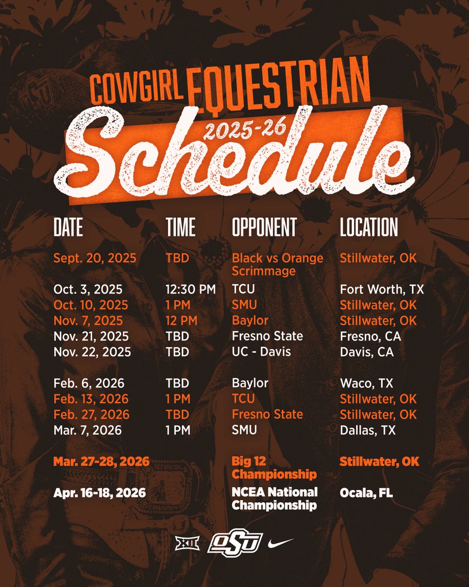Mark your calendars, Cowgirl Nation. The 2025-2026 season is locked in. Let’s ride🐴🤠

#GoPokes