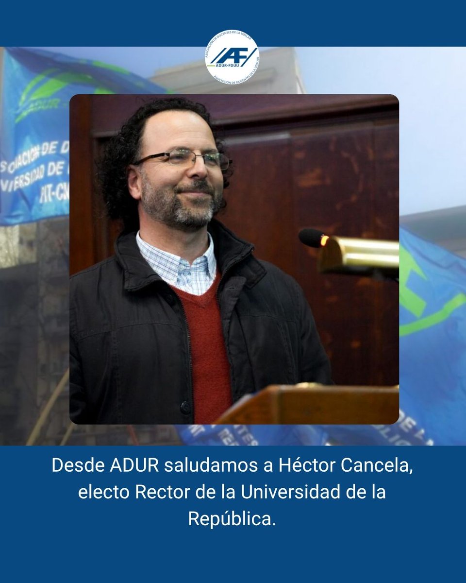 Saludamos a Héctor Cancela, electo Rector de la Universidad de la República. Auguramos que en este nuevo ciclo rectoral seguiremos trabajando juntos/as para mantener y fortalecer los principios de autonomía y cogobierno, por la mejora de condiciones trabajo y estudio