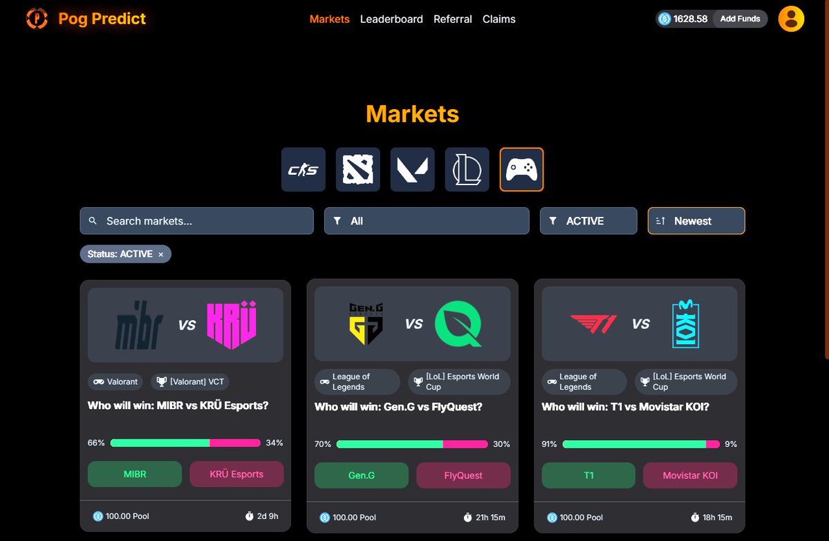 PogPredict's tweet image. If you're an esports bettor and haven't tried Pog Predict, you're missing out, bro.
Crypto is pumping. Earn crypto on your crypto.
✅No signups
✅No limits
✅Decentralized
✅No house edge
✅Just better
