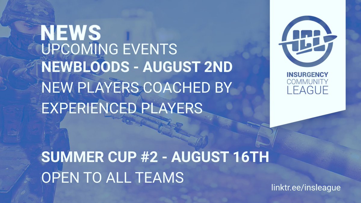 The Insurgency Community League is hosting two tournaments this summer, kicking off on August 2 and August 16. You don’t want to miss out!

All details can be found in the ICL Discord.

 Here’s the link: discord.gg/k8yt5gKX3s