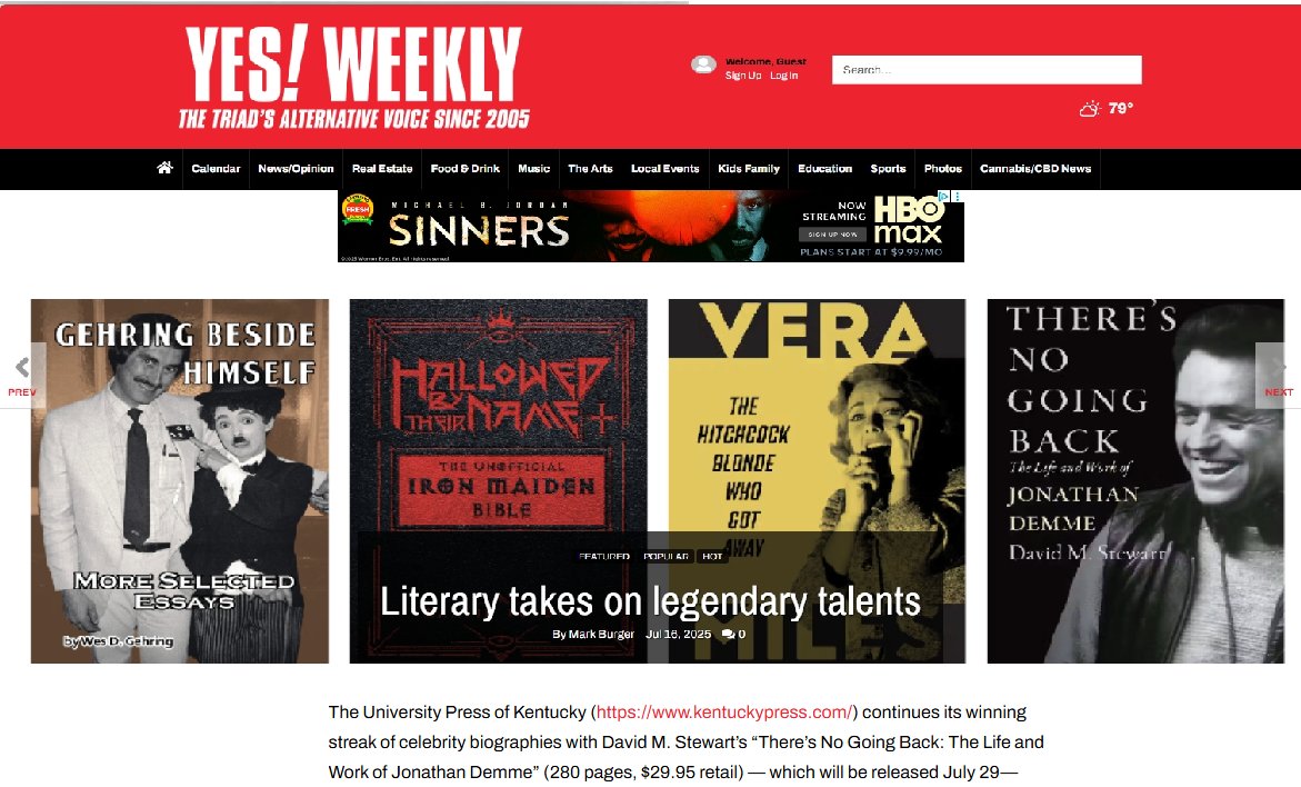 FilmNerdDave's tweet image. Thanks to @yesweekly for giving a shout-out to my book along with some groovy summer reading by my @KentuckyPress colleagues!
