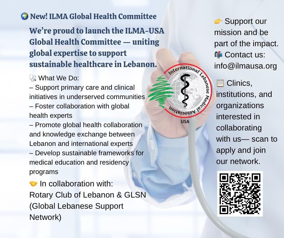 🔵 We’re proud to launch the ILMA-USA Global Health Committee — uniting global expertise to strengthen healthcare in Lebanon. 
👉 Learn more and get involved as a clinic, organization, or institution: ilmausa.org/global-health-…