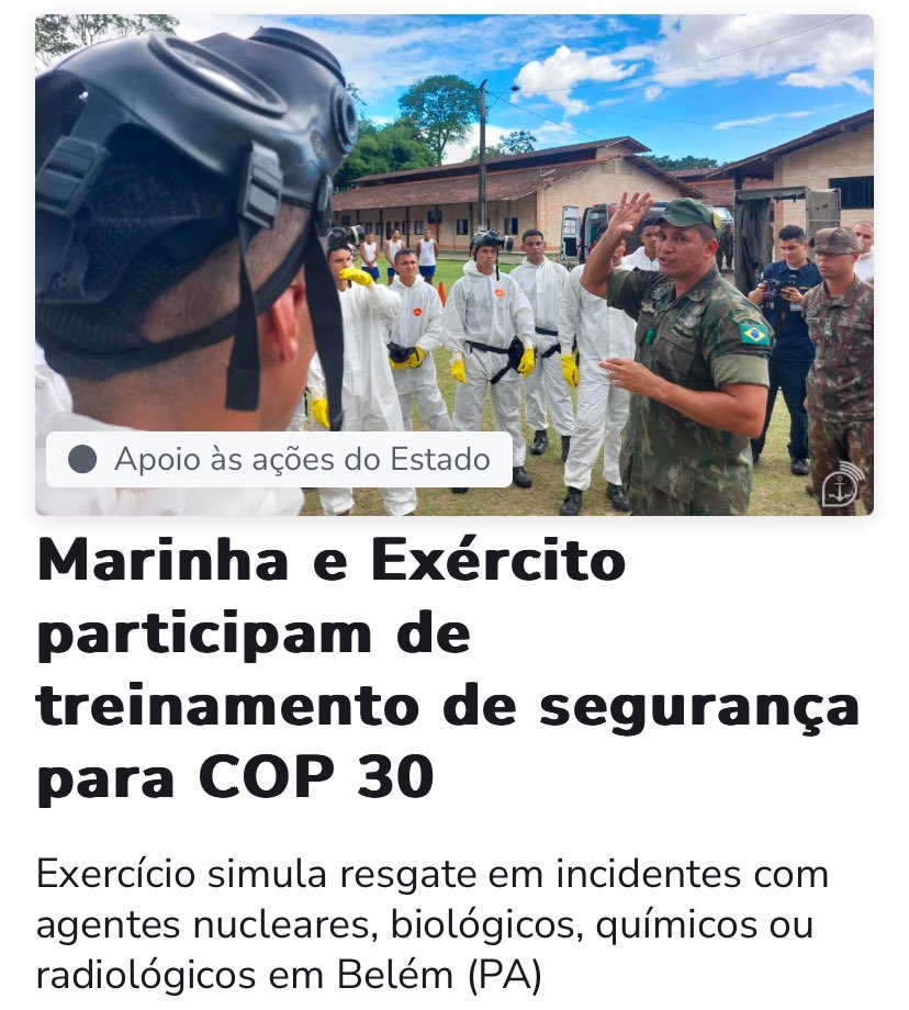 Marinha e Exército participam de treinamento de segurança para COP 30

➡️ Saiba mais agencia.marinha.mil.br/apoio-acoes-do…