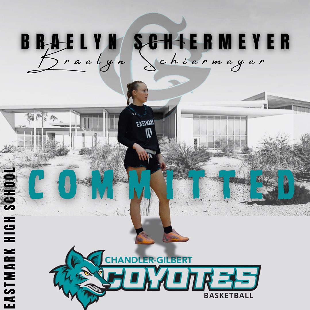 Welcome Braelyn Schiermeyer, to our Family. She comes to us from Mesa Arizona, where she played at Eastmark HS.#CGCC #GoYotes #WinTheDay #WBB #Family #Smart #Tough #Discipline 🏀🐾🌵