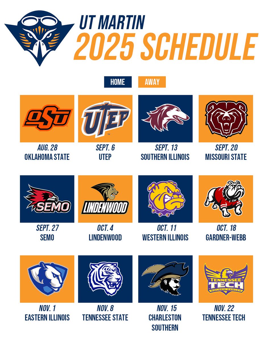 OVCBigSouthFB's tweet image. UT Martin 2025 Schedule๐
#MartinMade | #OVCBigSouthFB
