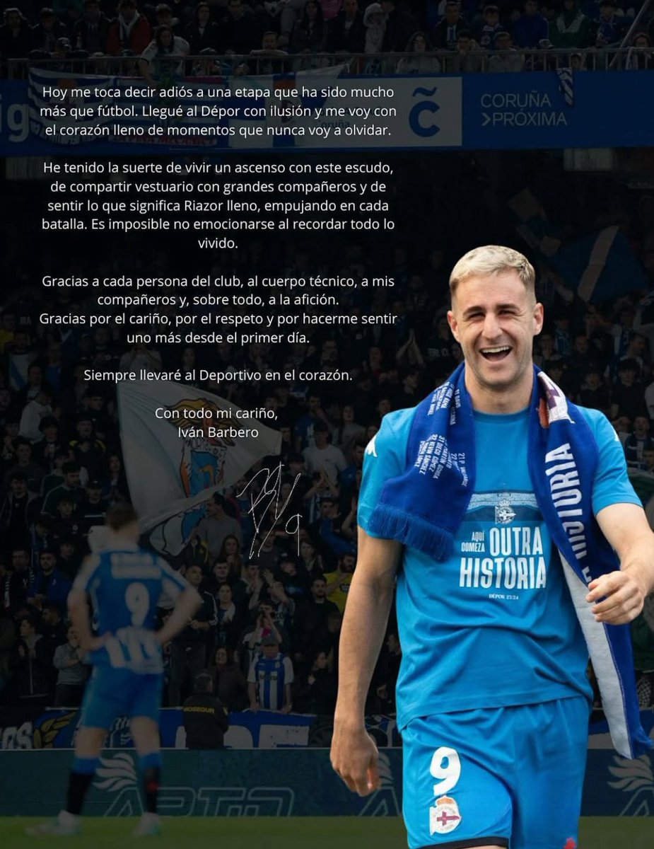 SomosDepor's tweet photo. 👋🏻💙 El mensaje de despedida de Iván Barbero. https://t.co/e7MeYjNfka