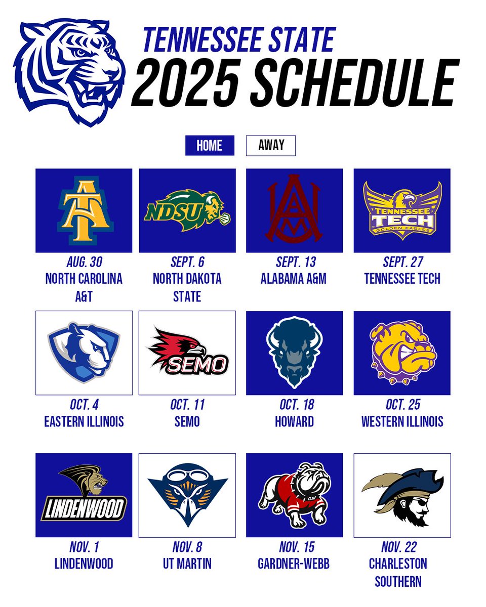 Tennessee State 2025 Schedule🏈

#RoarCity | #OVCBigSouthFB