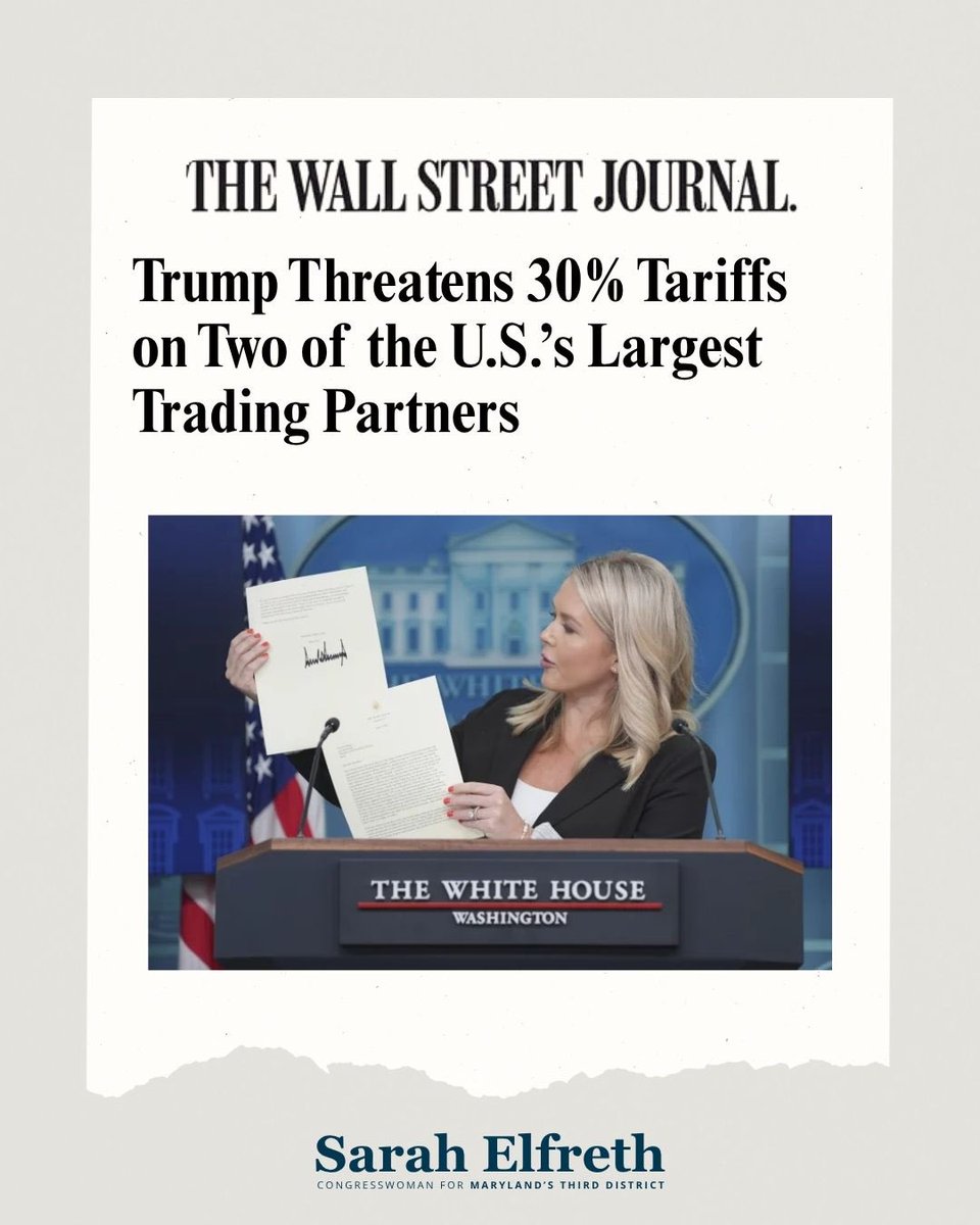 RepSarahElfreth's tweet image. President Trump has sent letters to dozens of foreign leaders threatening some of our closest trading partners with new, even higher tariffs. Consumers are already dealing with high prices and inflation, which is why increasing tariffs, especially on our closest allies like…