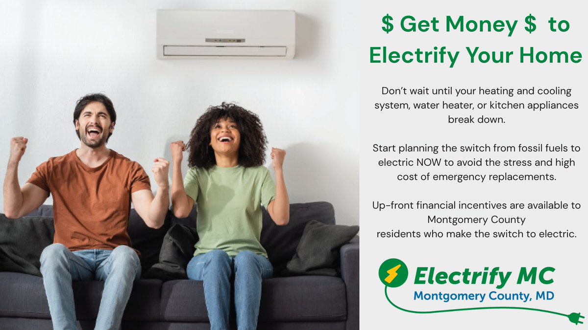 MarilynBalcombe's tweet image. Montgomery County can help you make the switch to electric in your home! Electrify MC can assist you start your journey towards an energy efficient home. Go to rebrand.ly/ElectrifyMC to learn more and to sign up online. You can also call the program directly at 301-830-5767.