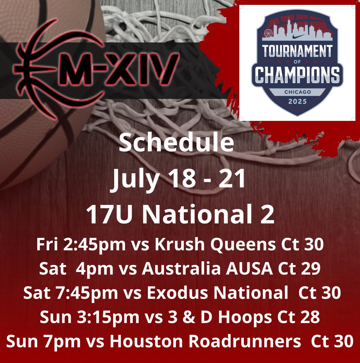 M14Hoops_Girls's tweet image. 🔥🔥 Schedule Alert 🔥🔥
✅ 17U National 2
📸 Nike TOC
✈️ Chicago, IL
🗓 July 18 - 21
#Repthe14
@PGHByron
@PGHIllinois
@JrAllStar_IL
@MMBR_CoachGBell
@MHS_Girls_