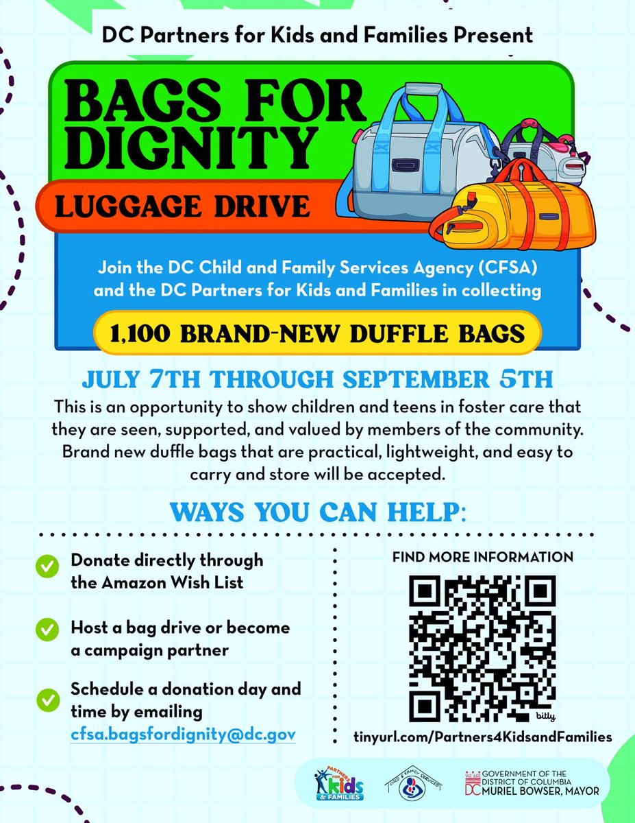 60 days. 1,110 bags. 1 powerful mission.  We're rallying to collect 1,110 duffle bags for kids in foster care. Every child deserves dignity &amp; to be seen. Let’s show what happens when a community unites.  Will you stand with us?  #BagsForDignity #1City #StrongerTogether #LisaLaw