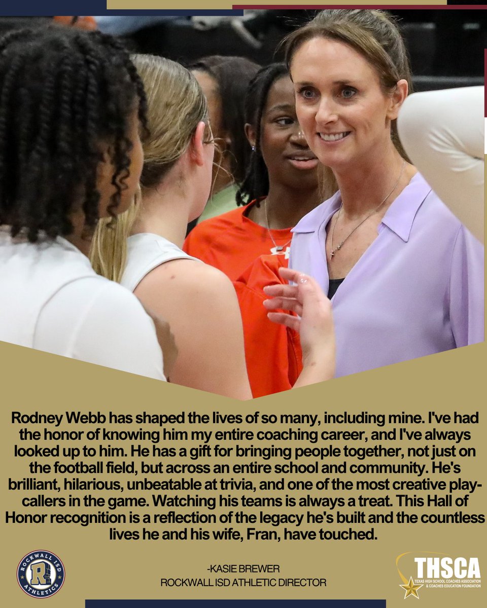 A message from Rockwall ISD Athletic Director Kasie Brewer on Heath Football Coach Rodney Webb 📝