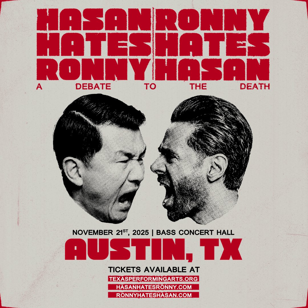 ON SALE NOW! Get your tickets to HASAN HATES RONNY | RONNY HATES HASAN on November 21 at Bass Concert Hall. Comedians Hasan Minhaj and Ronny Chieng participate in A DEBATE TO THE DEATH.
Get Tickets: bit.ly/44Bz5SQ