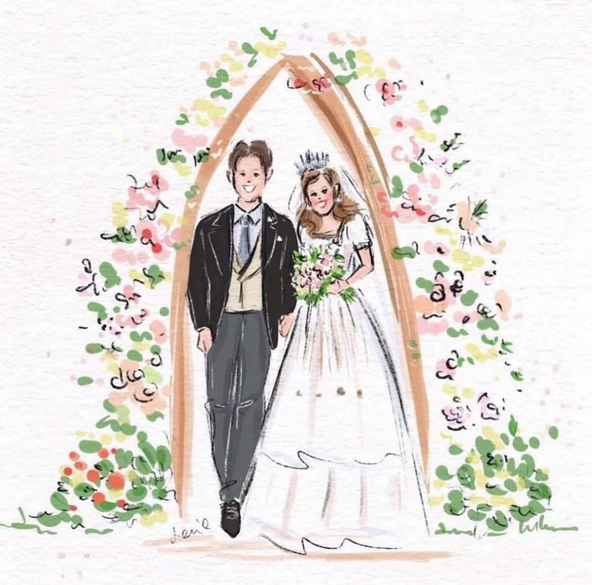 Lenillustration's tweet image. Happy wedding anniversary to Princess Beatrice and Edoardo Mapelli Mozzi