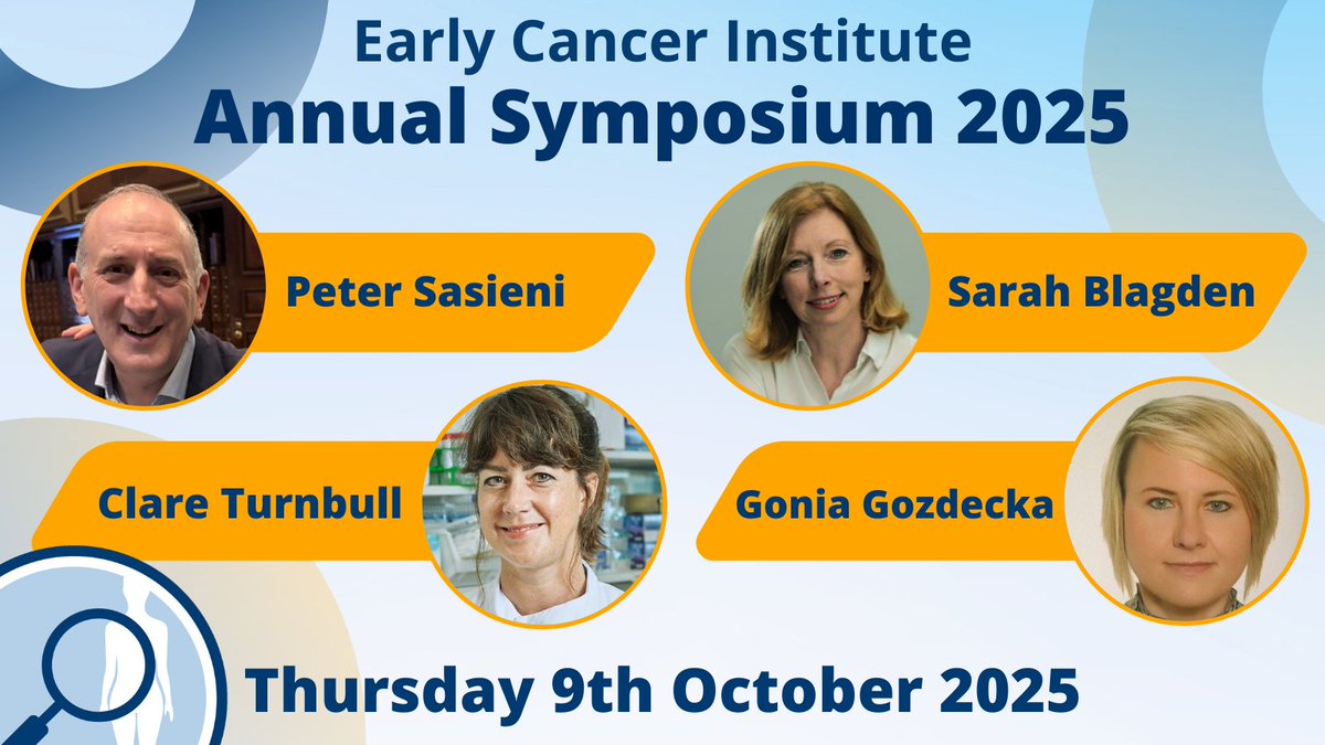 Early Cancer Institute, University of Cambridge (@earlycancercam) on Twitter photo Registration for #ECISymposium2025 is now open and we are delighted to reveal our speakers: <a href="/petersasieni/">Peter Sasieni</a>, <a href="/clare__turnbull/">Clare Turnbull- Prof/NHS Dr</a>, <a href="/sarah_blagden/">Sarah Blagden</a> and Gonia Gozdecka <a href="/SCICambridge/">Cambridge Stem Cell Institute</a>.
Abstract submissions are invited for lightning talks and posters by 07/09.
👉eci-symposium2025.eventbrite.co.uk Registration for #ECISymposium2025 is now open and we are delighted to reveal our speakers: <a href="/petersasieni/">Peter Sasieni</a>, <a href="/clare__turnbull/">Clare Turnbull- Prof/NHS Dr</a>, <a href="/sarah_blagden/">Sarah Blagden</a> and Gonia Gozdecka <a href="/SCICambridge/">Cambridge Stem Cell Institute</a>.
Abstract submissions are invited for lightning talks and posters by 07/09.
👉eci-symposium2025.eventbrite.co.uk