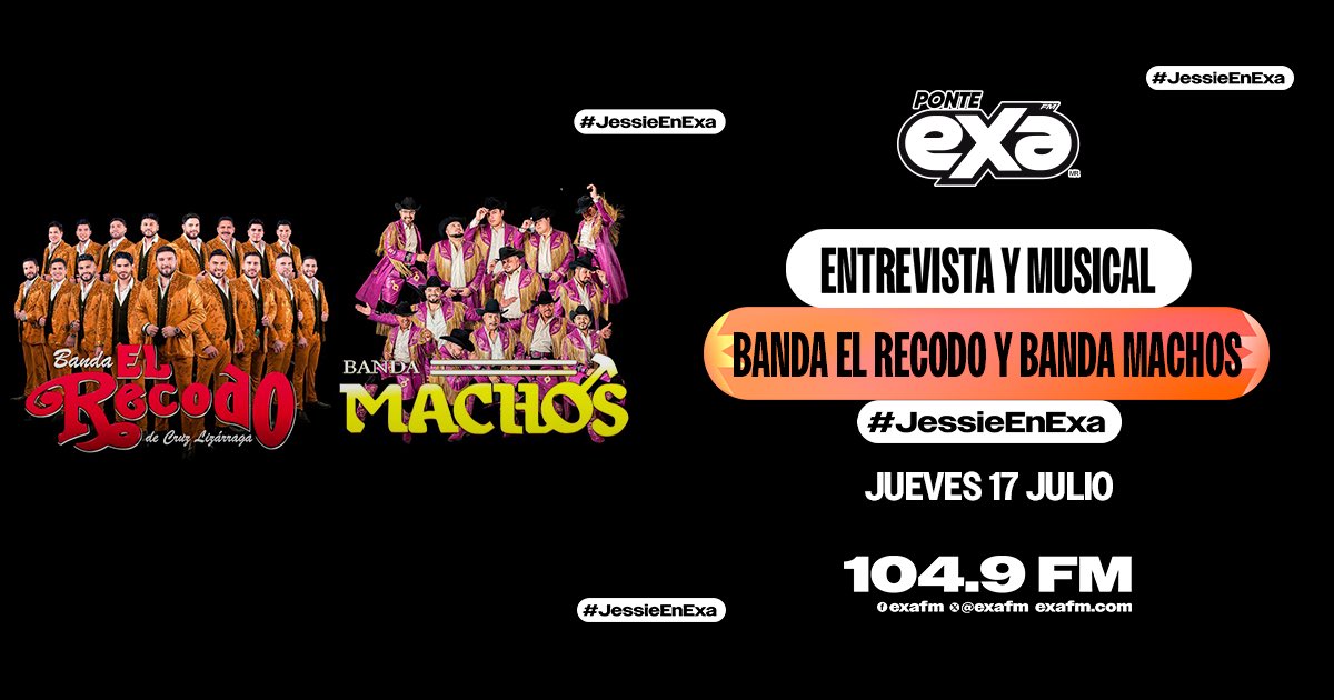 ExaFM's tweet photo. Las voces de @ElRecodoOficial y @BandaMachos llegan este jueves a la cabina de #JessieEnExa para cantarnos sus clásicos en vivo. 🎶🎤 ¿Cuáles van a ser tus peticiones? https://t.co/cfmo4Ovl9Y