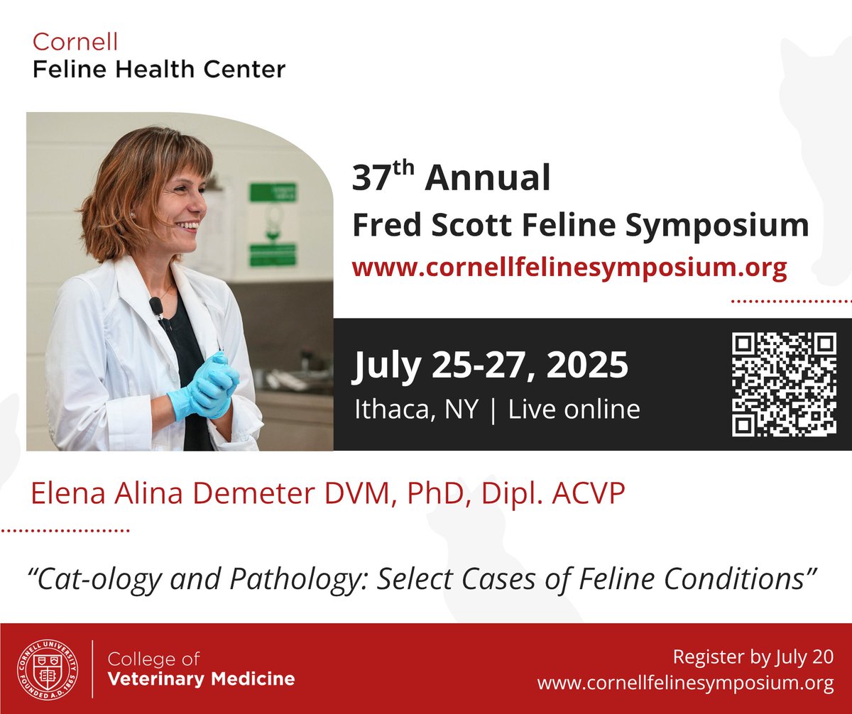 Onsite registration ends tomorrow! Join renowned pathologist, Elena Demeter, DVM, PhD, DACVP, at this year’s 37th Annual Fred Scott Feline Symposium. Click the link below to see our full agenda and to register.
hubs.la/Q03wdZQX0