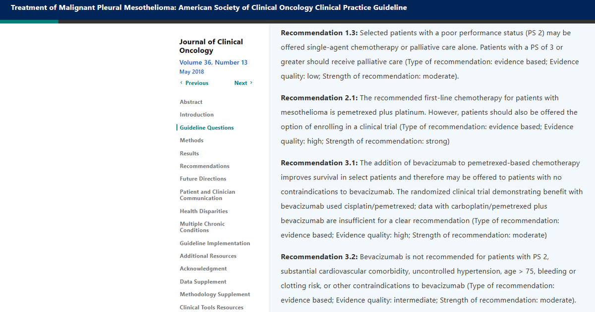 ramsedhom's tweet image. Curiosity question from my thoracic colleagues: why in the ASCO Guideline for mesothelioma is there an age cut off for consideration of use of avastin?