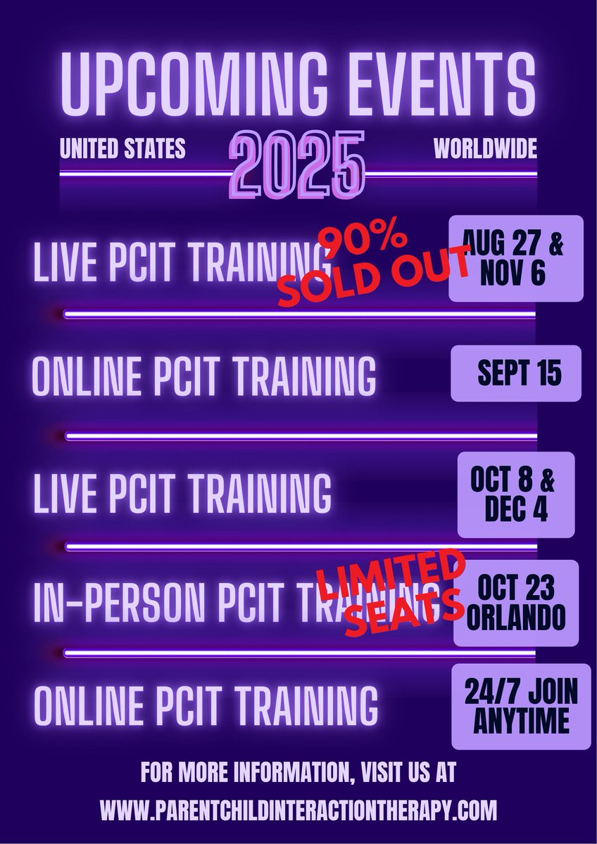 PCIT_Inc's tweet image. Seats are limited! Snag yourself a spot in one of our upcoming PCIT Trainings. For more information: parentchildinteractiontherapy.com/upcoming-pcit-…