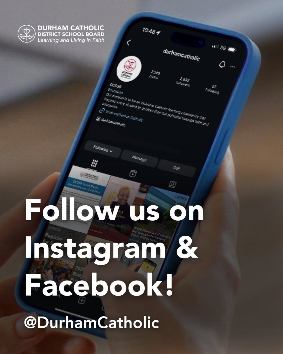 DurhamCatholic's tweet image. Stay connected with our Durham Catholic learning community! Follow us for important info, school bus & weather updates, and more: instagram.com/durhamcatholic | facebook.com/DurhamCatholic