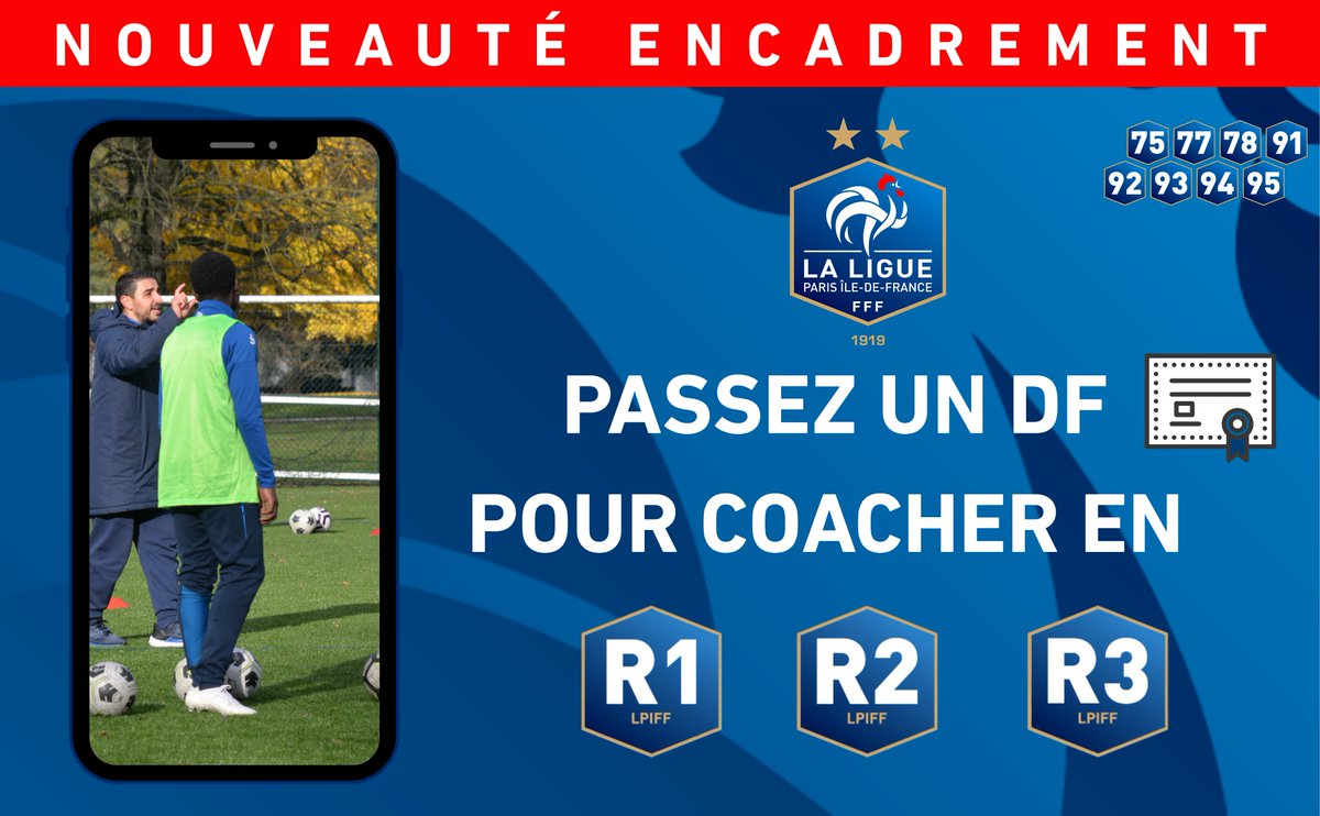 À compter de la saison 2026-2027, si vous êtes titulaire d'un DF, vous pourrez entraîner au niveau régional dans des championnats jeunes et seniors. Anticipez ce changement et inscrivez vous aux formations sur l'année 2025-2026.

Plus d'informations 🔽

paris-idf.fff.fr/simple/df-coac…