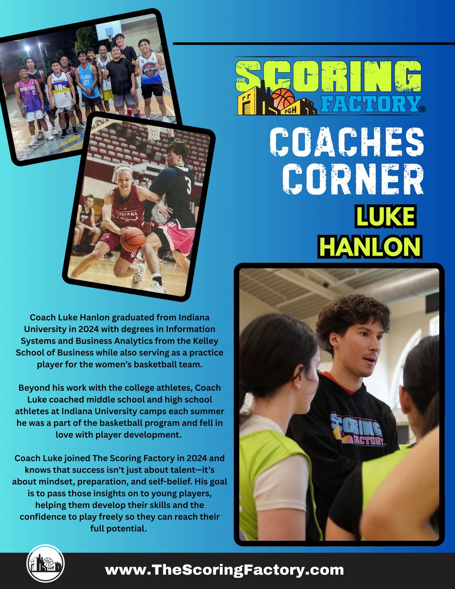 This weeks’ Coaches Corner highlight is Coach Luke Hanlon! He brings a ton of energy and experience at differential levels of basketball! #comegetsome!