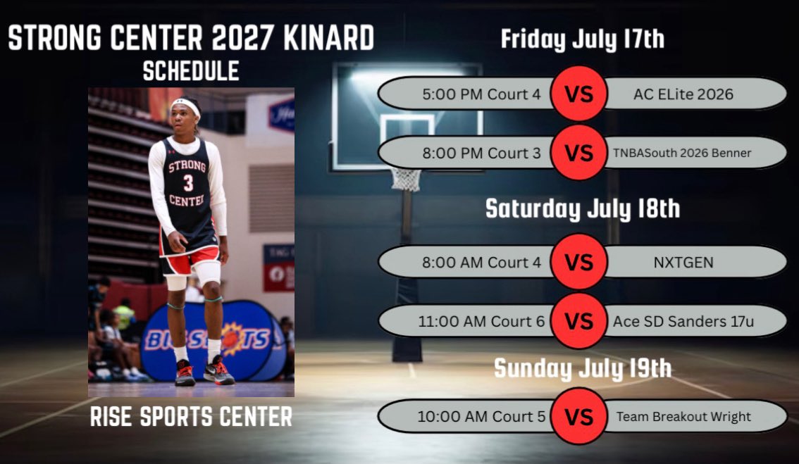 Corey II Kinard (@coreyk2027) on Twitter photo Come watch <a href="/StrongCenter27/">Strong Center 2027</a> as we play in the Phenom Summer Havoc Live event this weekend in the 17u division.
Location: Rise Sports Center (18th-20th) Schedule listed below
<a href="/Phenom_Hoops/">Phenom Hoop Report</a> <a href="/KevinMoses38/">Kevin Moses LLC</a>
<a href="/WS_Storm_MBball/">Willow Spring Men’s Basketball</a> <a href="/breaknbadhabits/">Andy Woodard</a>
<a href="/colbylewis20/">Colby Lewis</a> <a href="/PrepHoops/">Prep Hoops 🏀</a> Come watch <a href="/StrongCenter27/">Strong Center 2027</a> as we play in the Phenom Summer Havoc Live event this weekend in the 17u division.
Location: Rise Sports Center (18th-20th) Schedule listed below
<a href="/Phenom_Hoops/">Phenom Hoop Report</a> <a href="/KevinMoses38/">Kevin Moses LLC</a>
<a href="/WS_Storm_MBball/">Willow Spring Men’s Basketball</a> <a href="/breaknbadhabits/">Andy Woodard</a>
<a href="/colbylewis20/">Colby Lewis</a> <a href="/PrepHoops/">Prep Hoops 🏀</a>