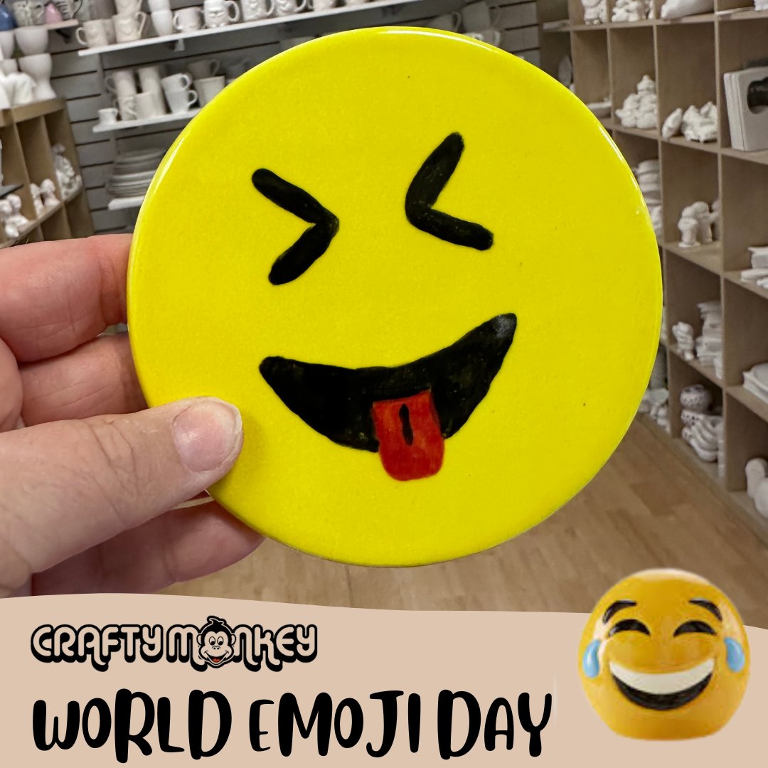 MyCraftyMonkey's tweet image. 😝Happy World Emoji Day!😝 Express yourself in every way - even on pottery! Whether you&apos;re feeling 😝,😂,🤩 or even 😎 paint it on a plate, coaster or even one of our emoji banks! 

Book your session at mycraftymonkey.com/bookings

#potterypainting #pyop #worldemojiday #emojiart