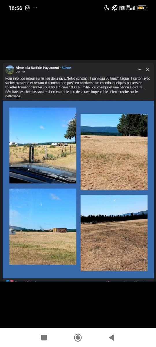 "Les agriculteurs se pleindraient pas si les terrains étaient restitués en bon état" 
La réalité après 4j de teuf avec plus de 10 000 personnes. La réalité c'est aussi une propagande effectué par les médias, le gouvernement et la FNSEA pour diaboliser les teuffeurs.