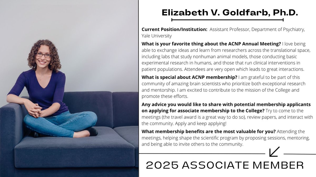 ACNPorg's tweet image. Congratulations to Elizabeth V. Goldfarb, Ph.D. a new Associate Member of ACNP! Welcome!! 🤩